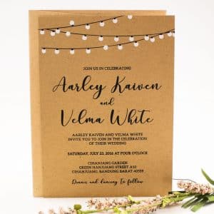 5x7 String Lights wedding invitation hand screen printed on French paper.