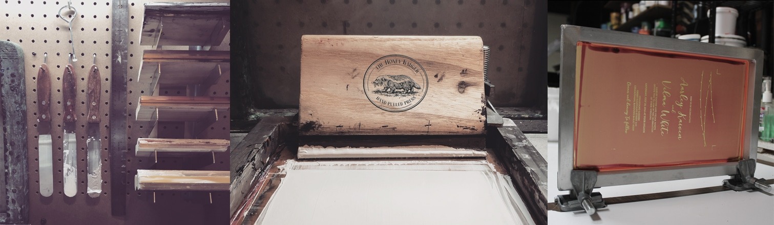 wedding invitation banner collage with screen printing photos